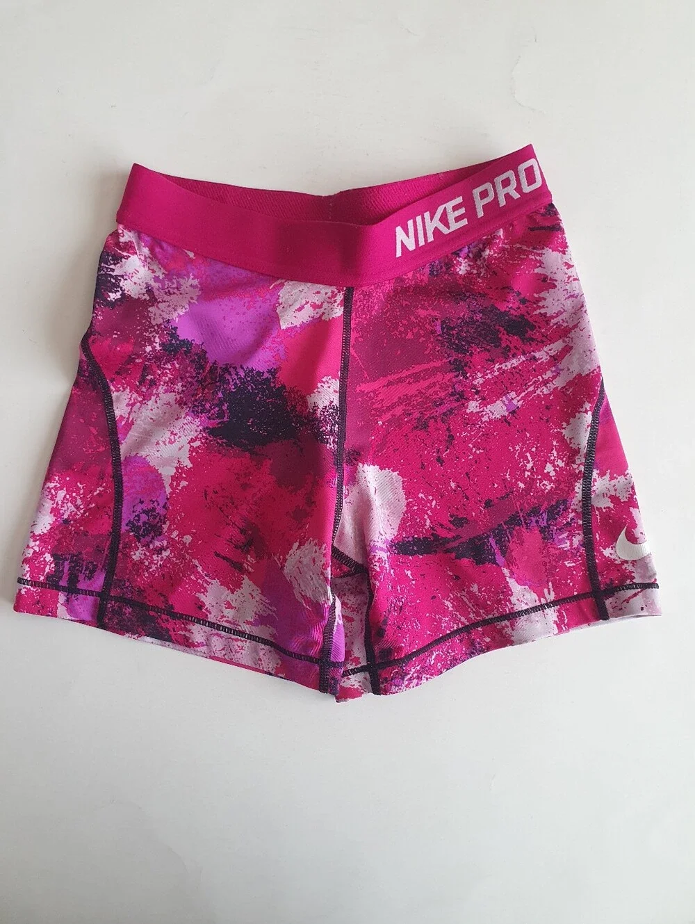 Nike Pro Girl's Large Pink Magenta Abstract Paint Splatter Compression Shorts
